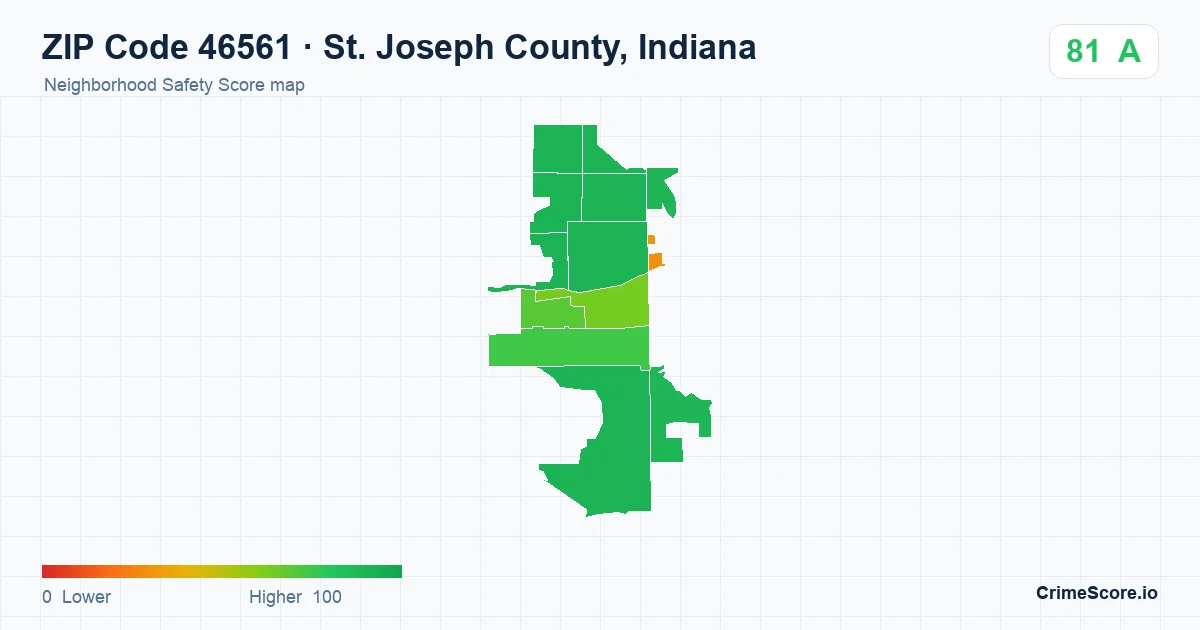 ZIP Code 46561 in St. Joseph County, Indiana neighborhood Safety Score map