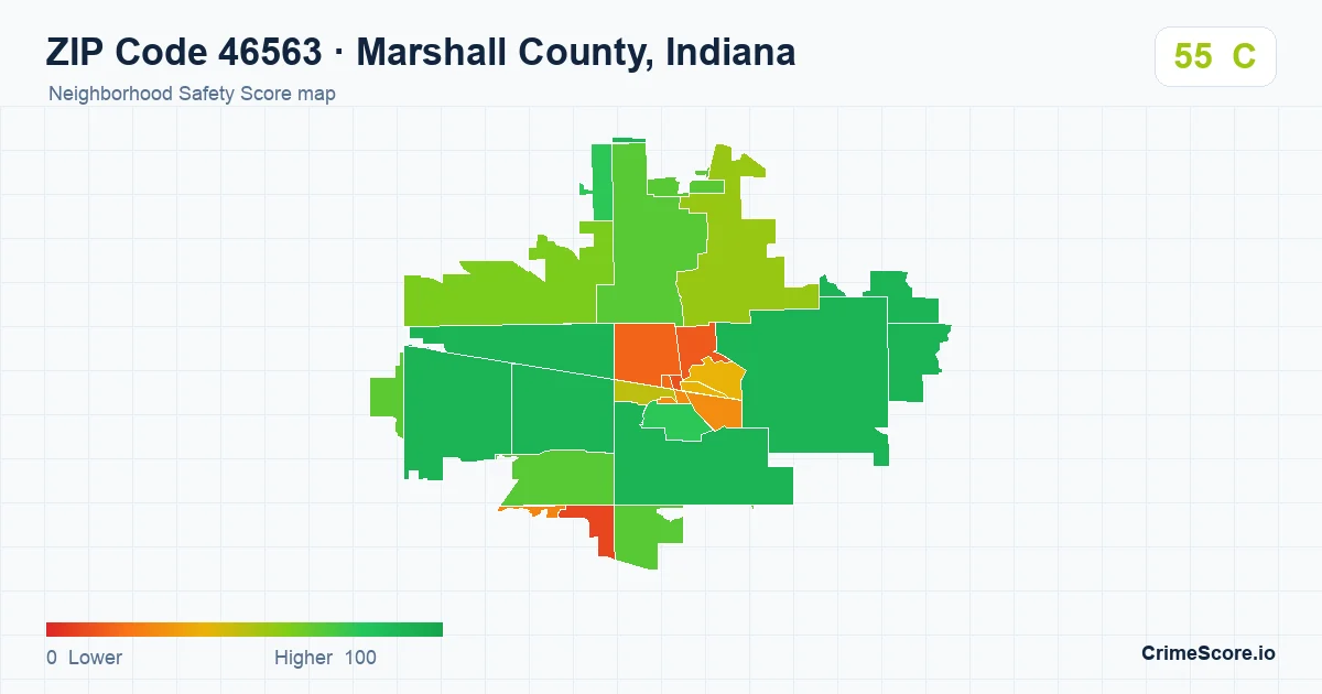 ZIP Code 46563 in Marshall County, Indiana neighborhood Safety Score map