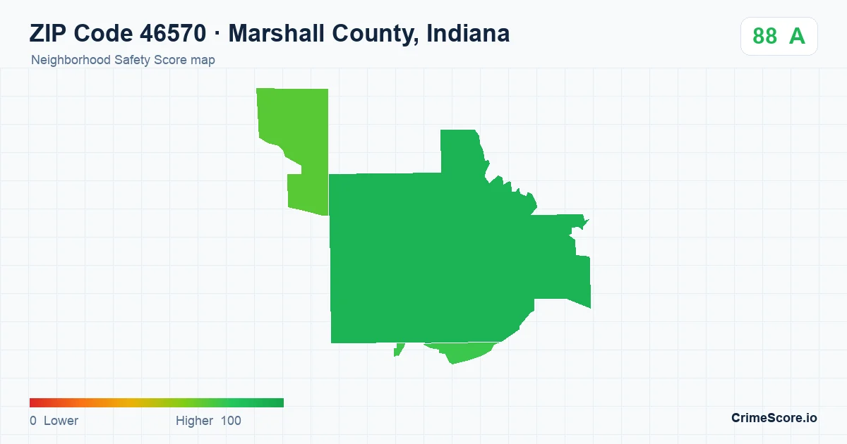 ZIP Code 46570 in Marshall County, Indiana neighborhood Safety Score map