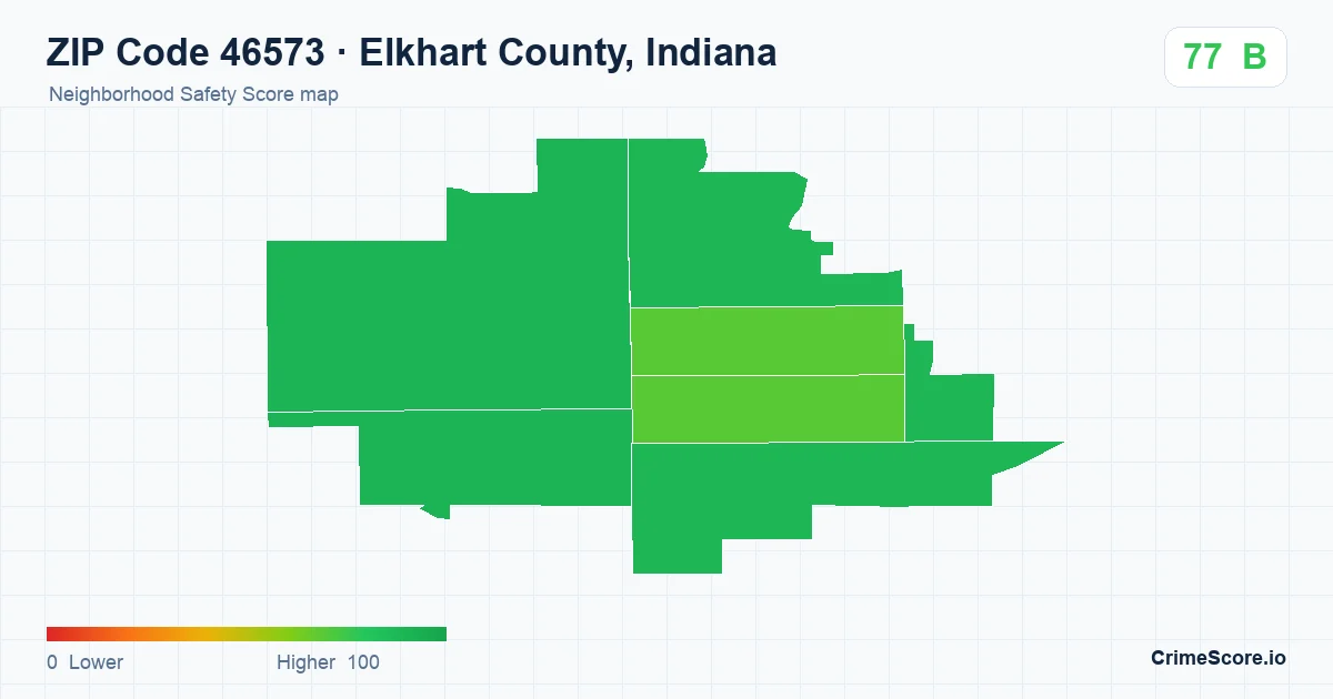 ZIP Code 46573 in Elkhart County, Indiana neighborhood Safety Score map
