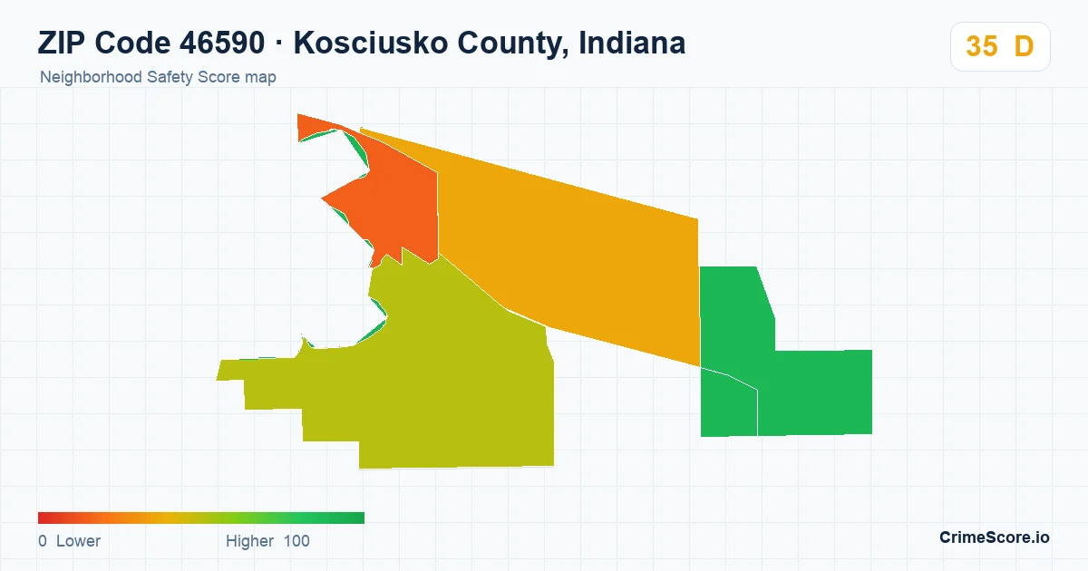 ZIP Code 46590 in Kosciusko County, Indiana neighborhood Safety Score map