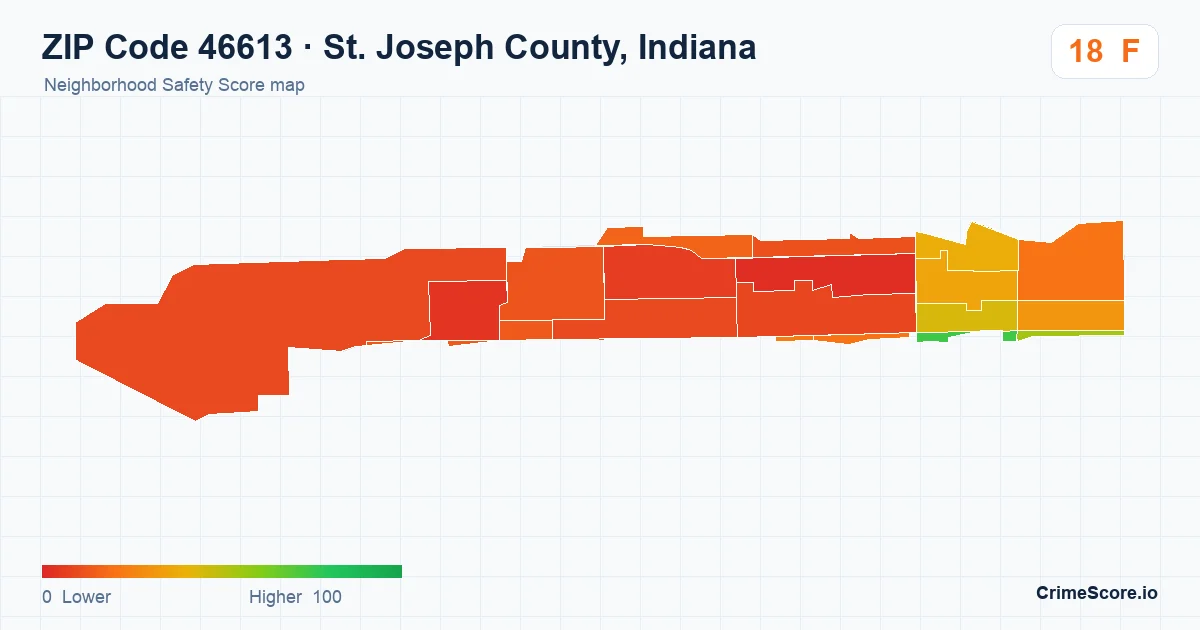 ZIP Code 46613 in St. Joseph County, Indiana neighborhood Safety Score map