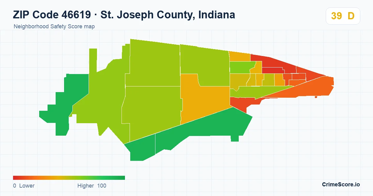 ZIP Code 46619 in St. Joseph County, Indiana neighborhood Safety Score map