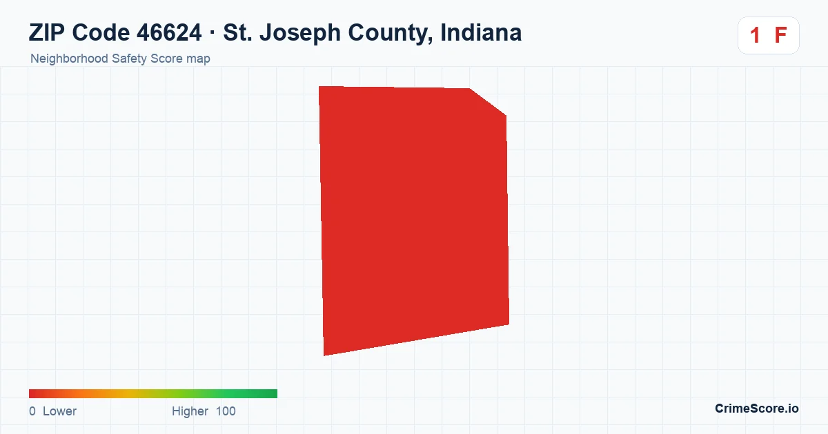 ZIP Code 46624 in St. Joseph County, Indiana neighborhood Safety Score map