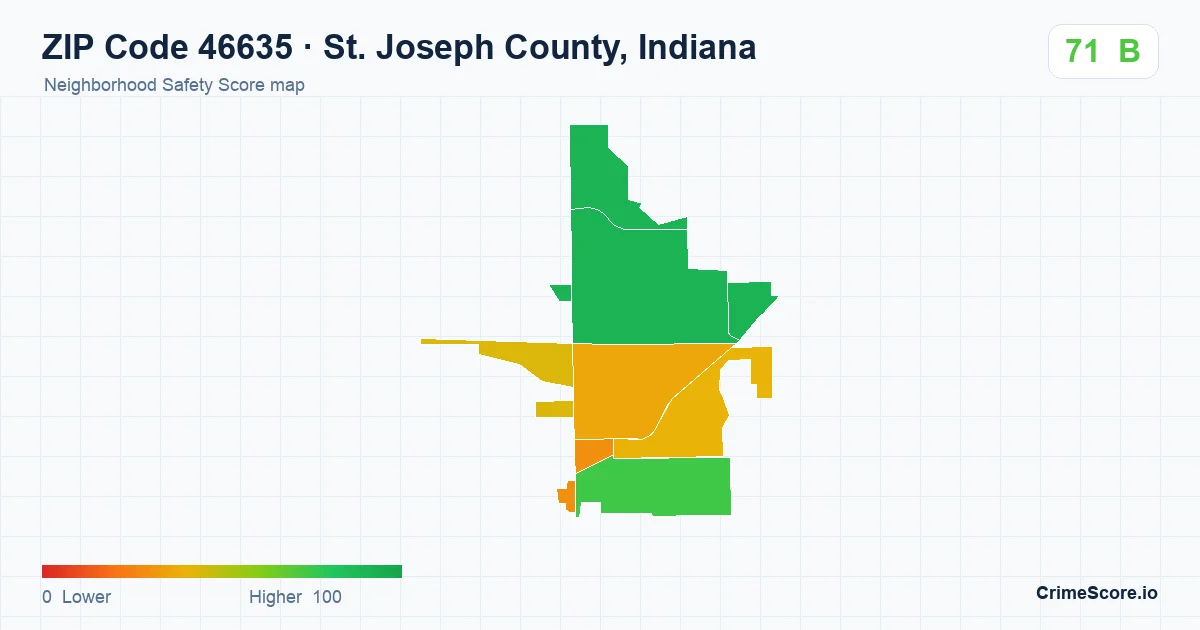 ZIP Code 46635 in St. Joseph County, Indiana neighborhood Safety Score map
