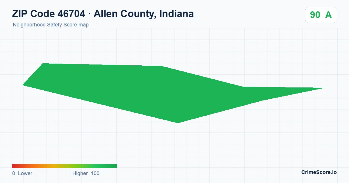 ZIP Code 46704 in Allen County, Indiana neighborhood Safety Score map