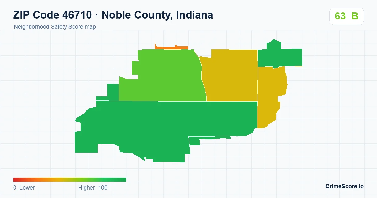 ZIP Code 46710 in Noble County, Indiana neighborhood Safety Score map