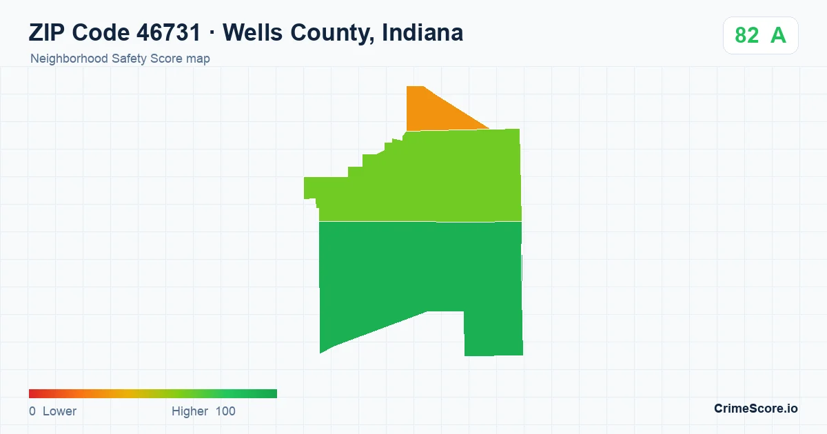 ZIP Code 46731 in Wells County, Indiana neighborhood Safety Score map