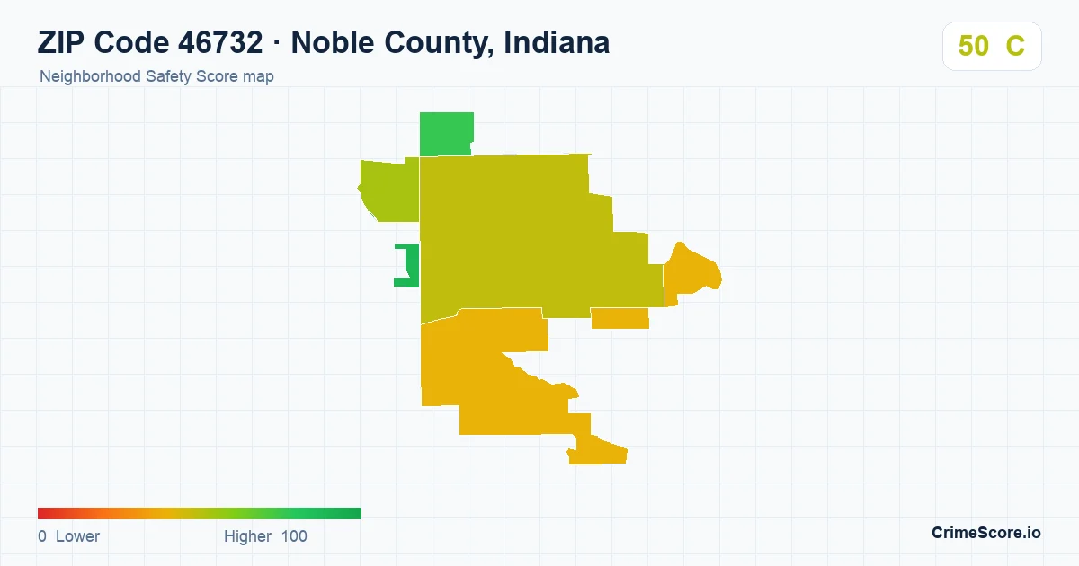 ZIP Code 46732 in Noble County, Indiana neighborhood Safety Score map