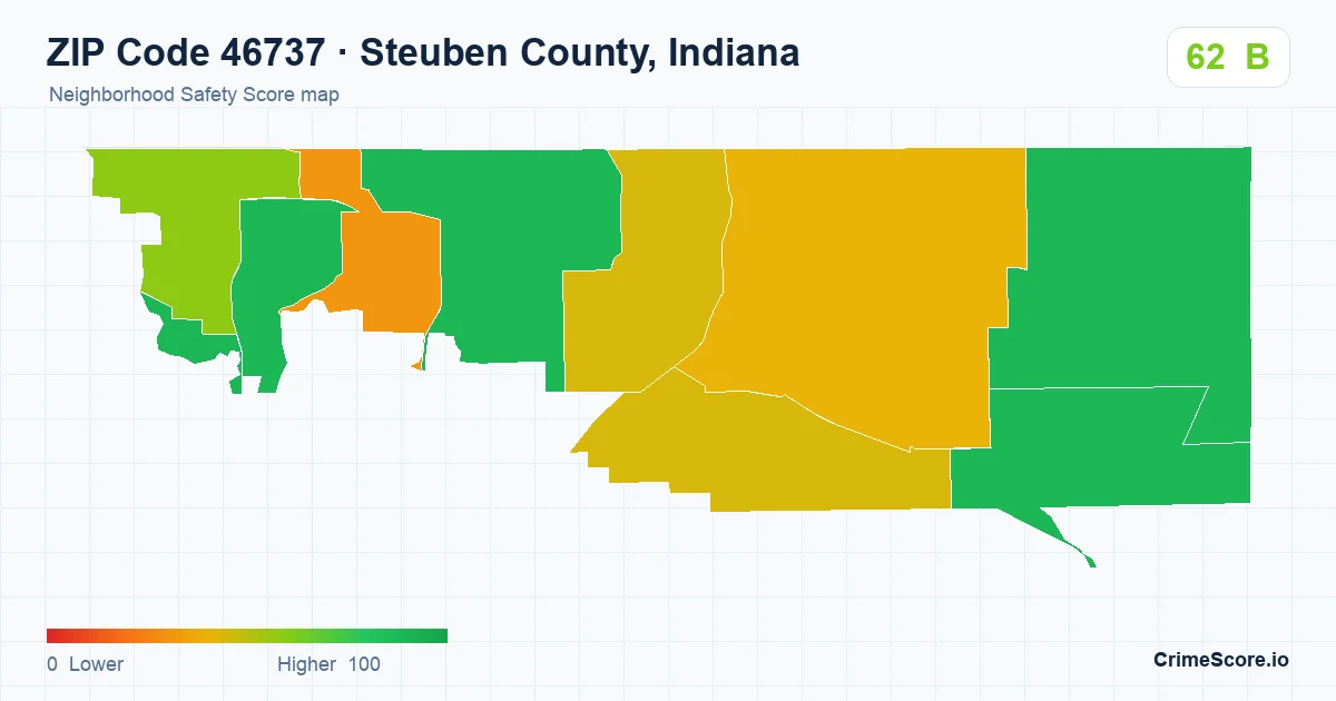 ZIP Code 46737 in Steuben County, Indiana neighborhood Safety Score map