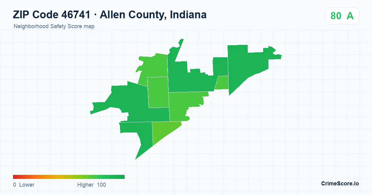 ZIP Code 46741 in Allen County, Indiana neighborhood Safety Score map