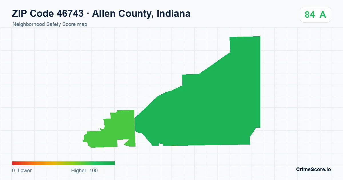 ZIP Code 46743 in Allen County, Indiana neighborhood Safety Score map