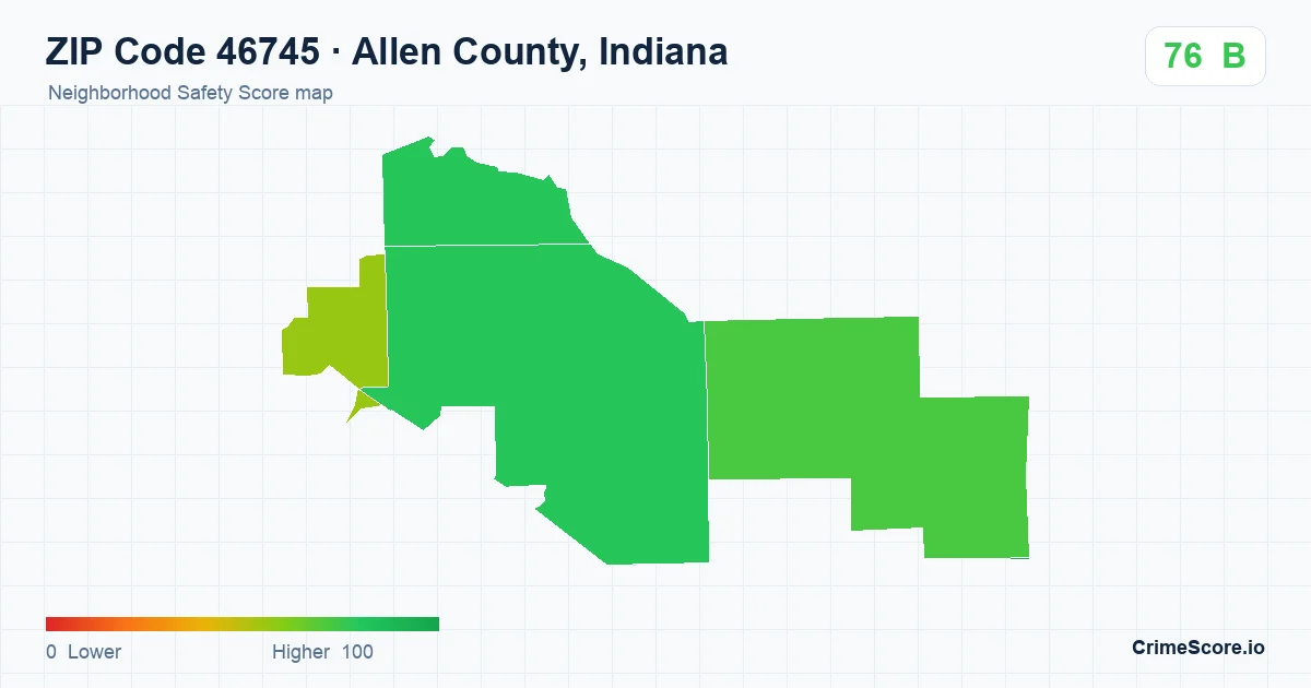 ZIP Code 46745 in Allen County, Indiana neighborhood Safety Score map