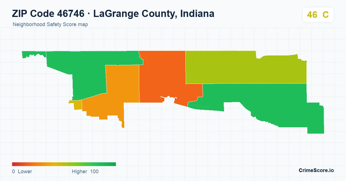 ZIP Code 46746 in LaGrange County, Indiana neighborhood Safety Score map