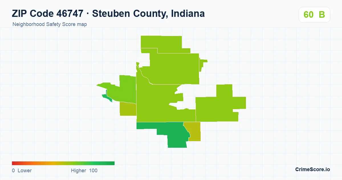 ZIP Code 46747 in Steuben County, Indiana neighborhood Safety Score map