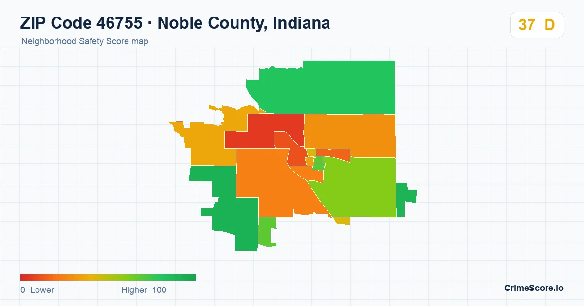 ZIP Code 46755 in Noble County, Indiana neighborhood Safety Score map