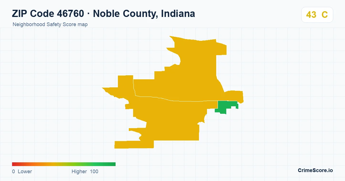 ZIP Code 46760 in Noble County, Indiana neighborhood Safety Score map