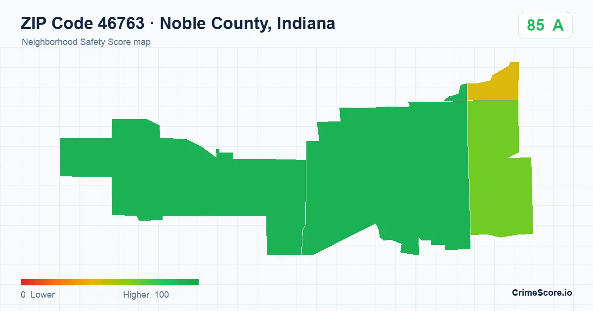 ZIP Code 46763 in Noble County, Indiana neighborhood Safety Score map
