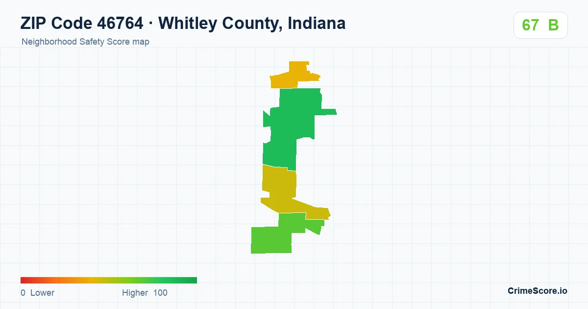 ZIP Code 46764 in Whitley County, Indiana neighborhood Safety Score map