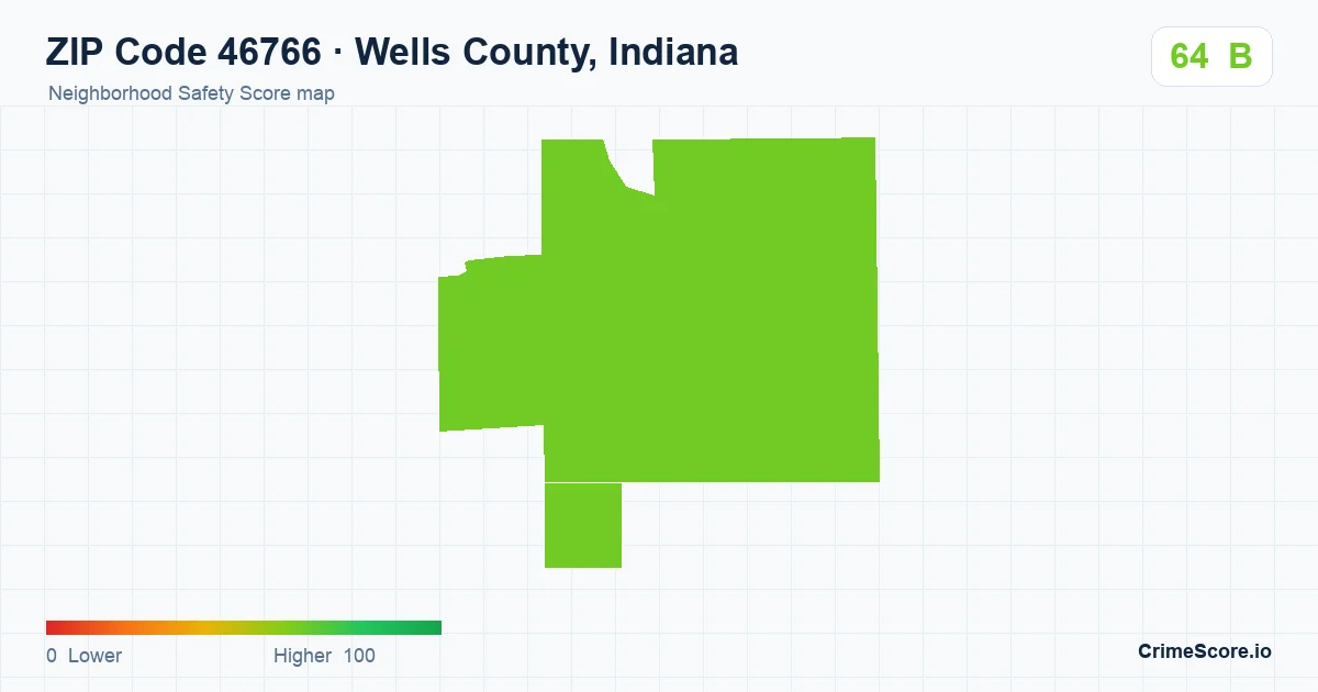 ZIP Code 46766 in Wells County, Indiana neighborhood Safety Score map