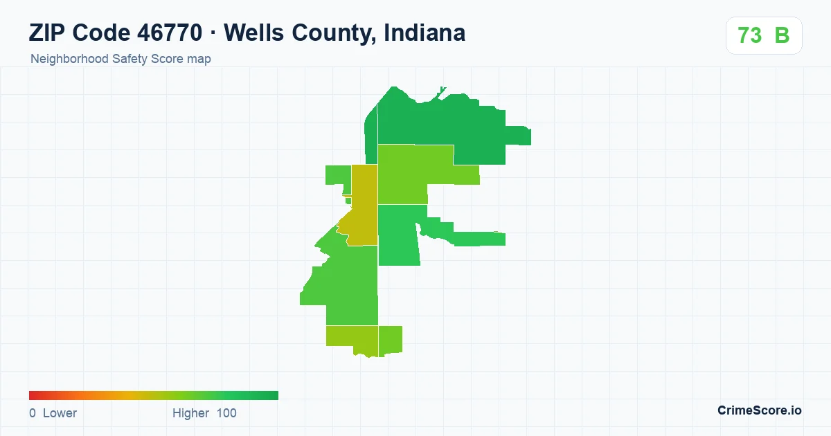 ZIP Code 46770 in Wells County, Indiana neighborhood Safety Score map