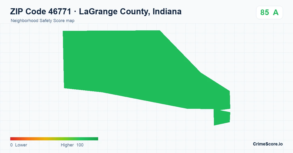 ZIP Code 46771 in LaGrange County, Indiana neighborhood Safety Score map