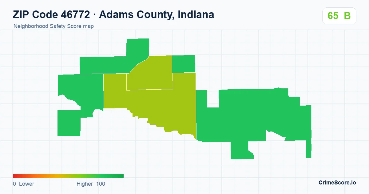 ZIP Code 46772 in Adams County, Indiana neighborhood Safety Score map