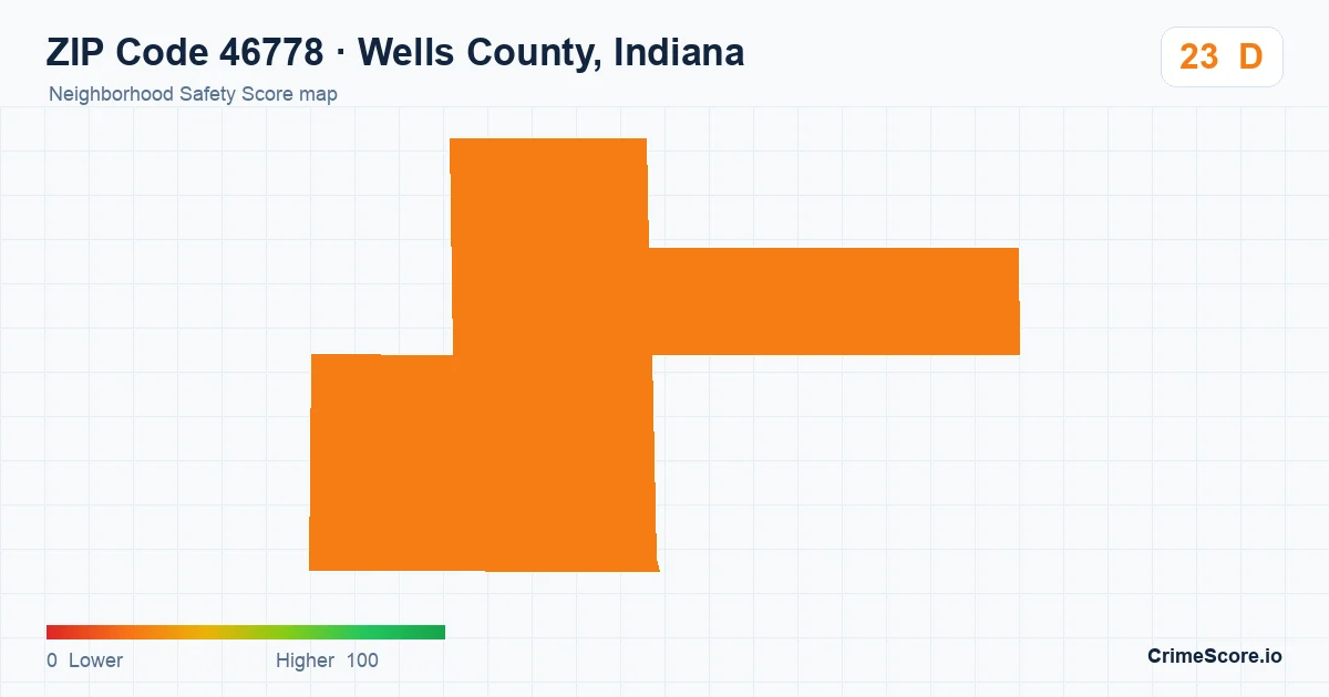 ZIP Code 46778 in Wells County, Indiana neighborhood Safety Score map
