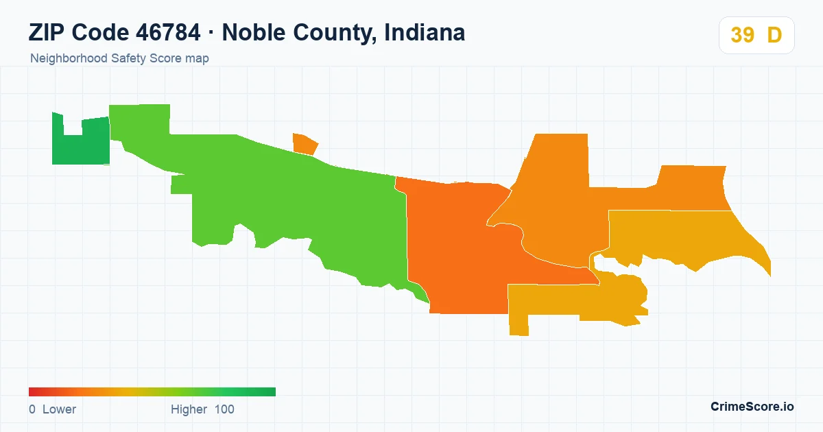 ZIP Code 46784 in Noble County, Indiana neighborhood Safety Score map
