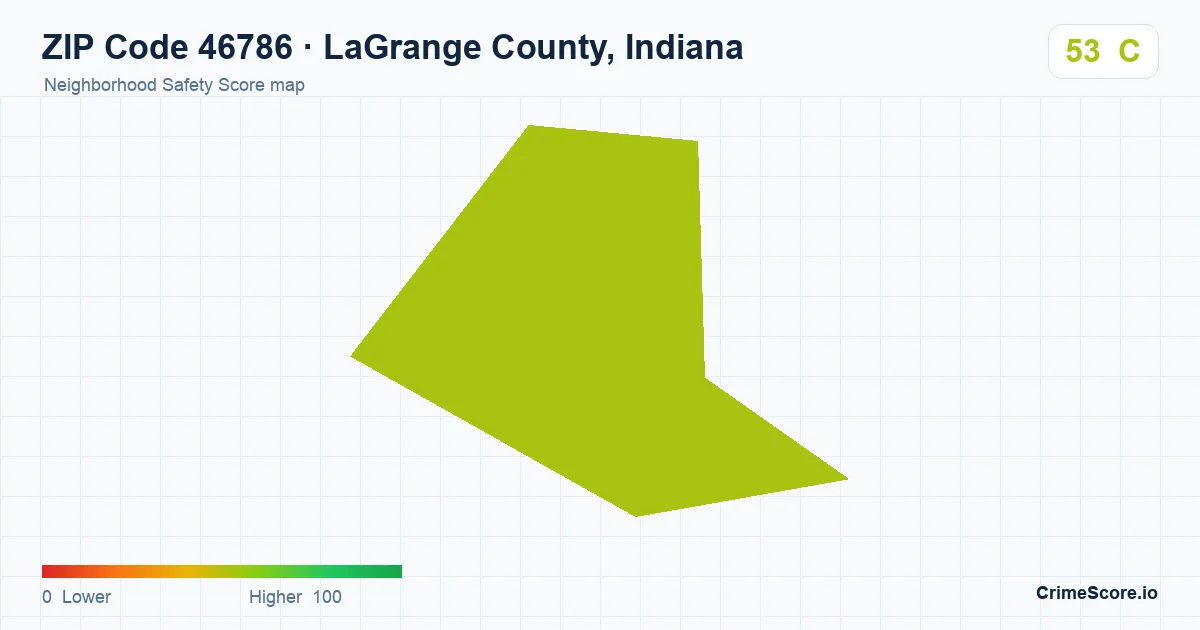 ZIP Code 46786 in LaGrange County, Indiana neighborhood Safety Score map