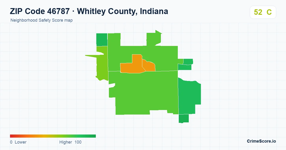 ZIP Code 46787 in Whitley County, Indiana neighborhood Safety Score map