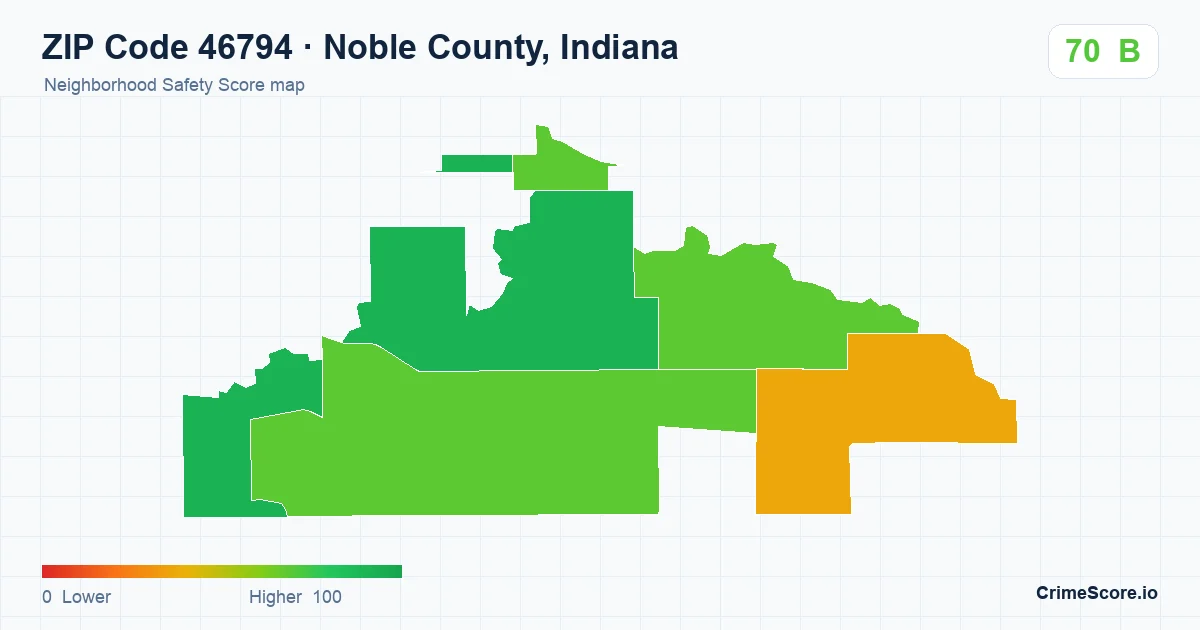 ZIP Code 46794 in Noble County, Indiana neighborhood Safety Score map