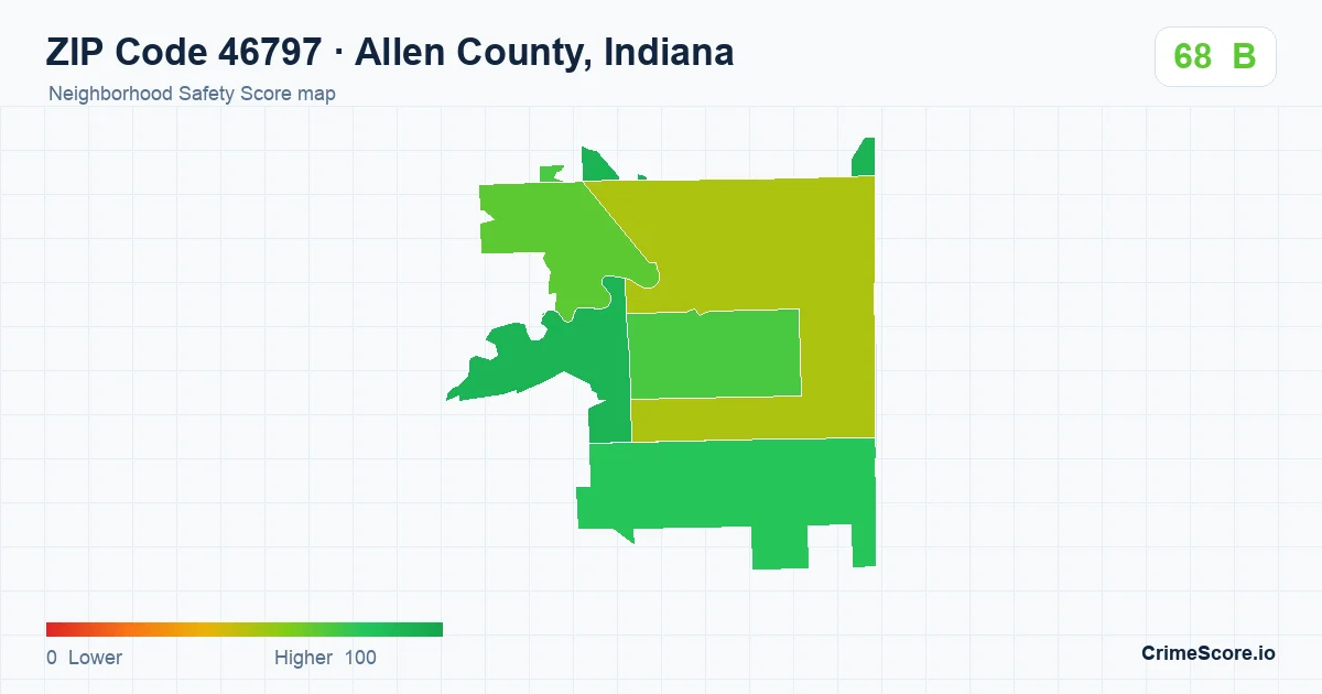 ZIP Code 46797 in Allen County, Indiana neighborhood Safety Score map