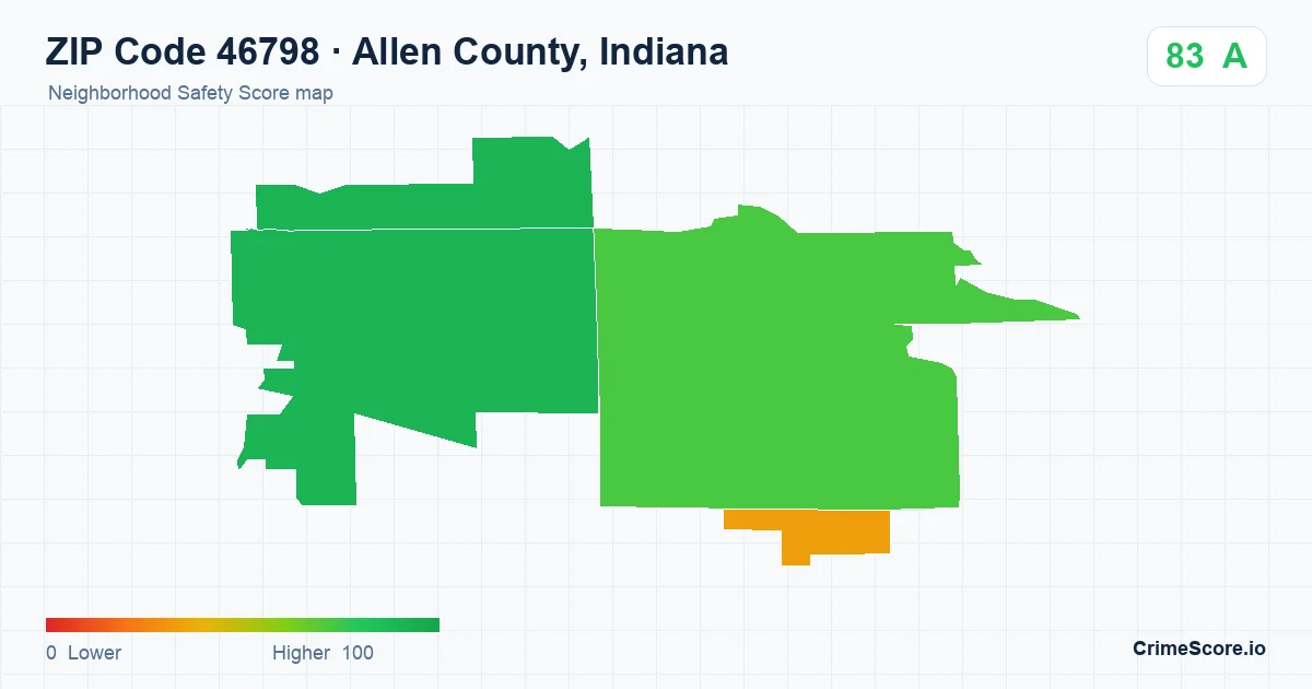 ZIP Code 46798 in Allen County, Indiana neighborhood Safety Score map
