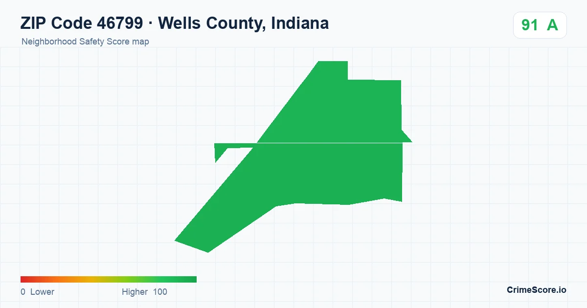 ZIP Code 46799 in Wells County, Indiana neighborhood Safety Score map
