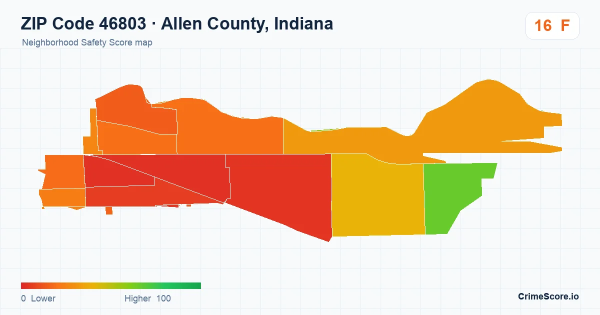 ZIP Code 46803 in Allen County, Indiana neighborhood Safety Score map
