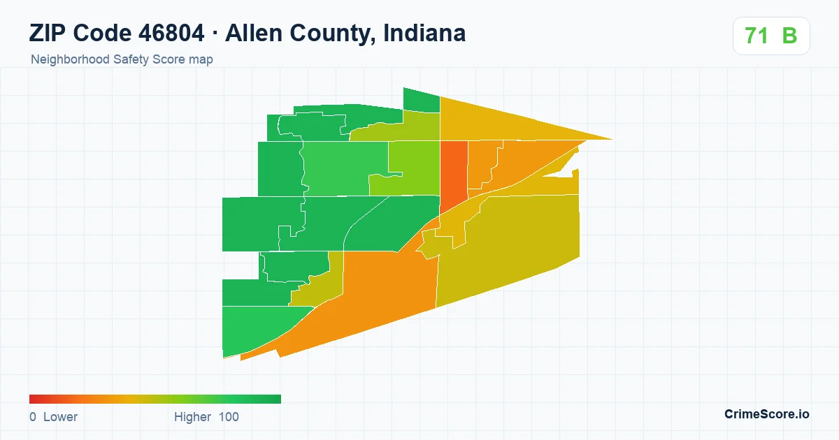 ZIP Code 46804 in Allen County, Indiana neighborhood Safety Score map