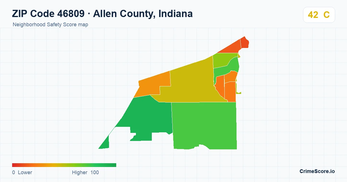 ZIP Code 46809 in Allen County, Indiana neighborhood Safety Score map