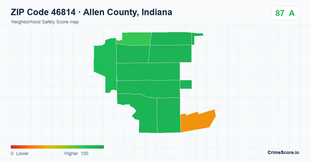 ZIP Code 46814 in Allen County, Indiana neighborhood Safety Score map