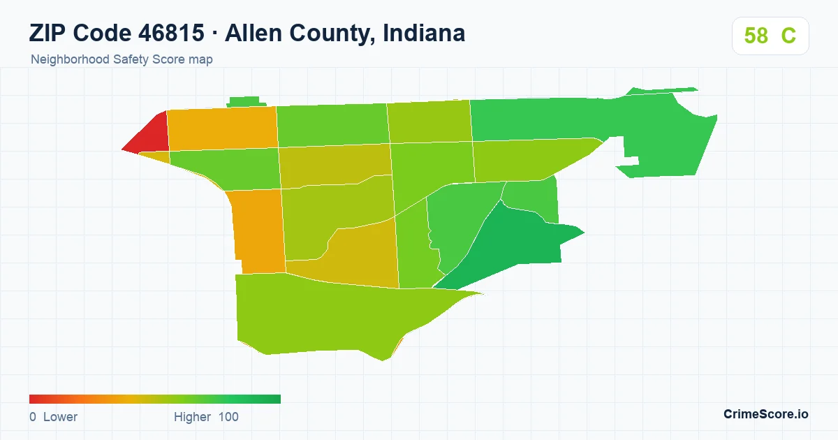 ZIP Code 46815 in Allen County, Indiana neighborhood Safety Score map