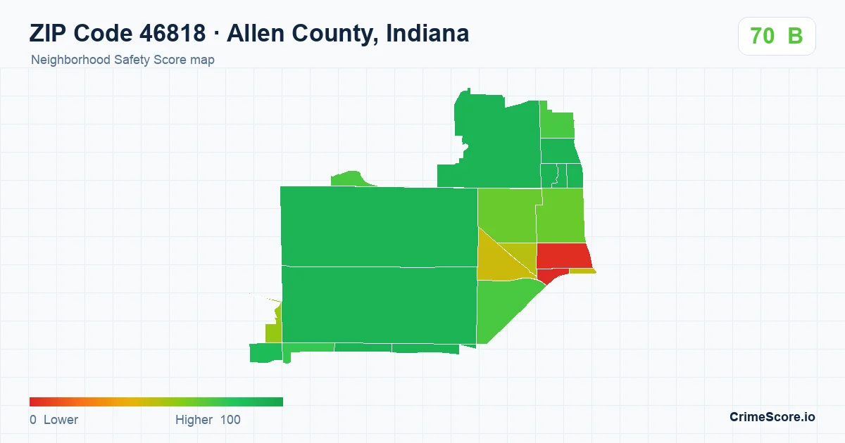 ZIP Code 46818 in Allen County, Indiana neighborhood Safety Score map