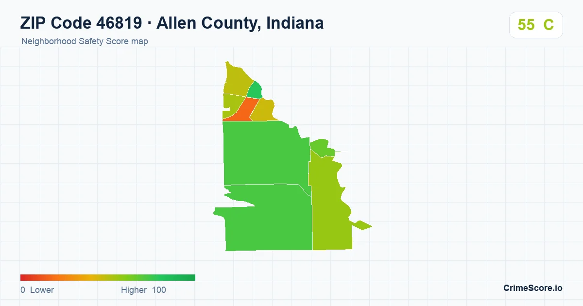 ZIP Code 46819 in Allen County, Indiana neighborhood Safety Score map
