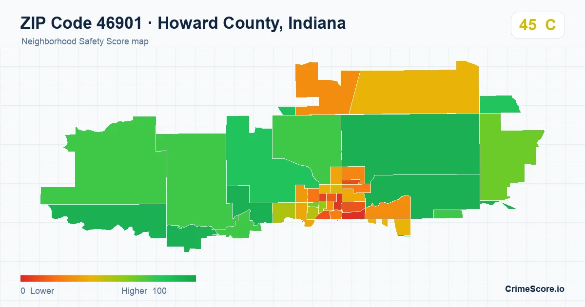 ZIP Code 46901 in Howard County, Indiana neighborhood Safety Score map