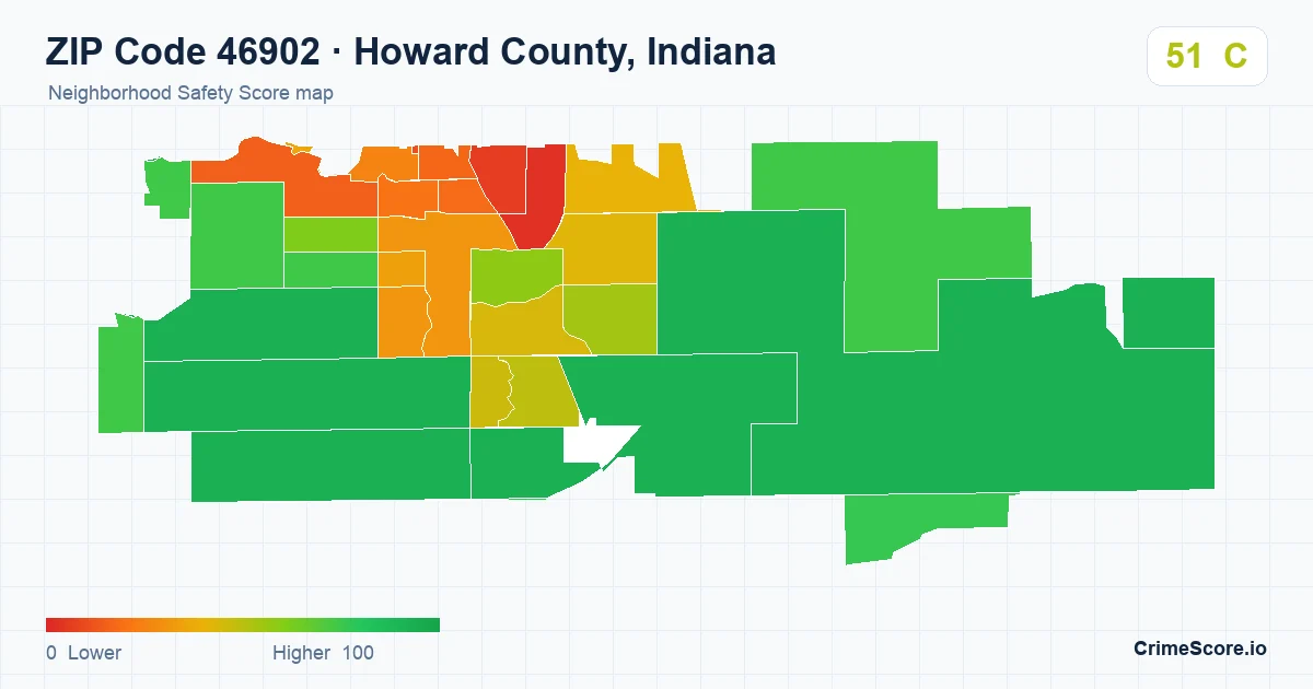 ZIP Code 46902 in Howard County, Indiana neighborhood Safety Score map