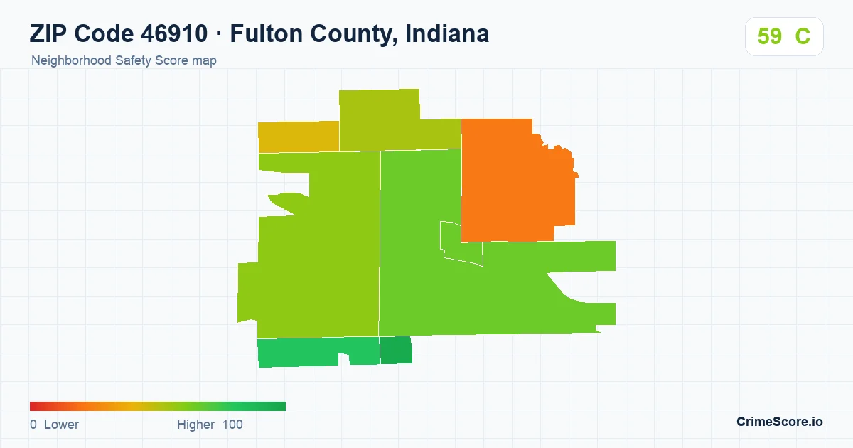 ZIP Code 46910 in Fulton County, Indiana neighborhood Safety Score map