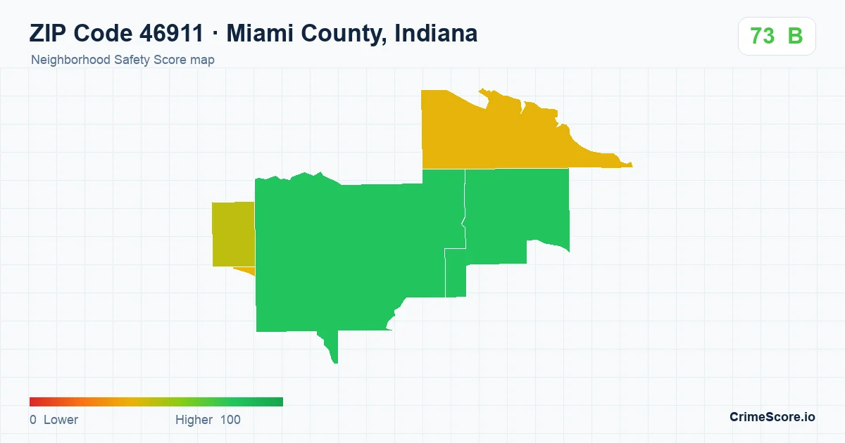 ZIP Code 46911 in Miami County, Indiana neighborhood Safety Score map