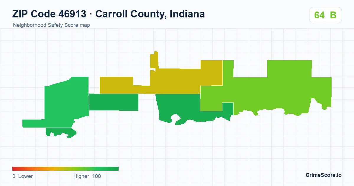 ZIP Code 46913 in Carroll County, Indiana neighborhood Safety Score map