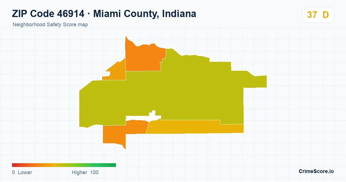 ZIP Code 46914 in Miami County, Indiana neighborhood Safety Score map