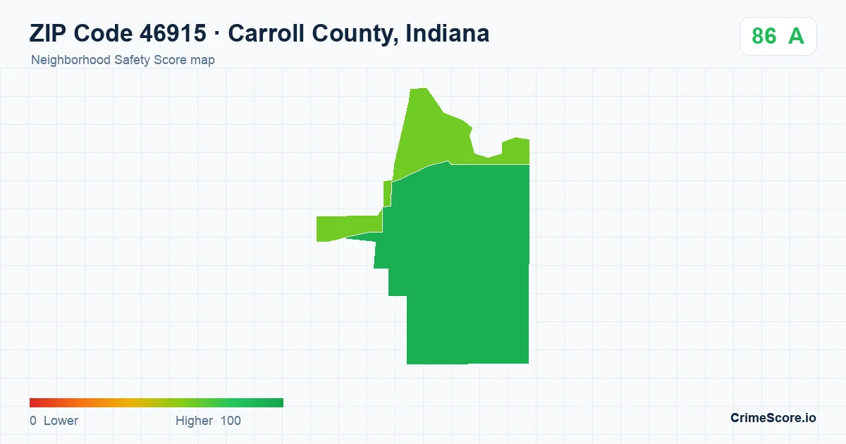 ZIP Code 46915 in Carroll County, Indiana neighborhood Safety Score map