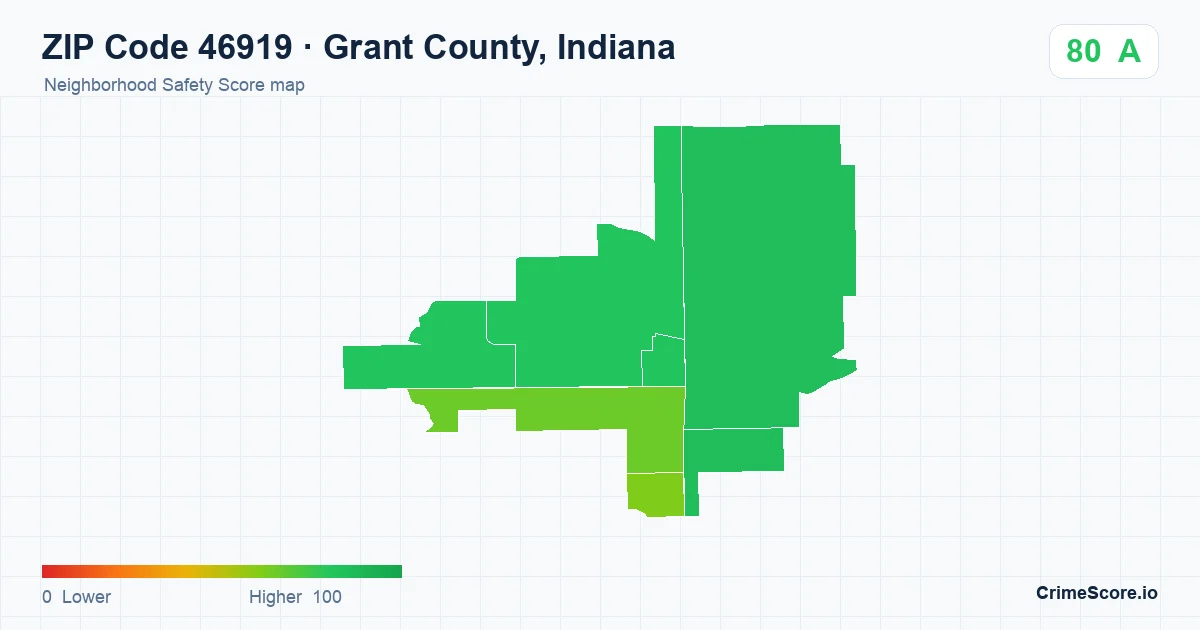 ZIP Code 46919 in Grant County, Indiana neighborhood Safety Score map